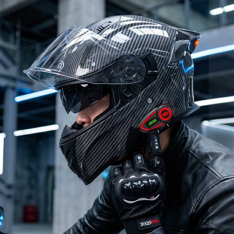 Full Face Motorcycle Helmet With Bluetooth - ABS素材のオートバイヘルメット、ダブルバイザー、モジュラーヘルメット、Bluetooth搭載、LEDテールライト付き、DOT規格認証済み、工場卸売