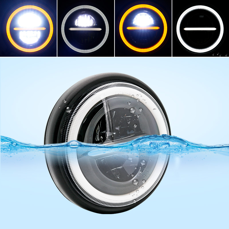 ユニバーサルラウンドLEDモーターサイクルヘッドライト,7. - Universal Motorcycle Led Headlight Projector のレビューと価格