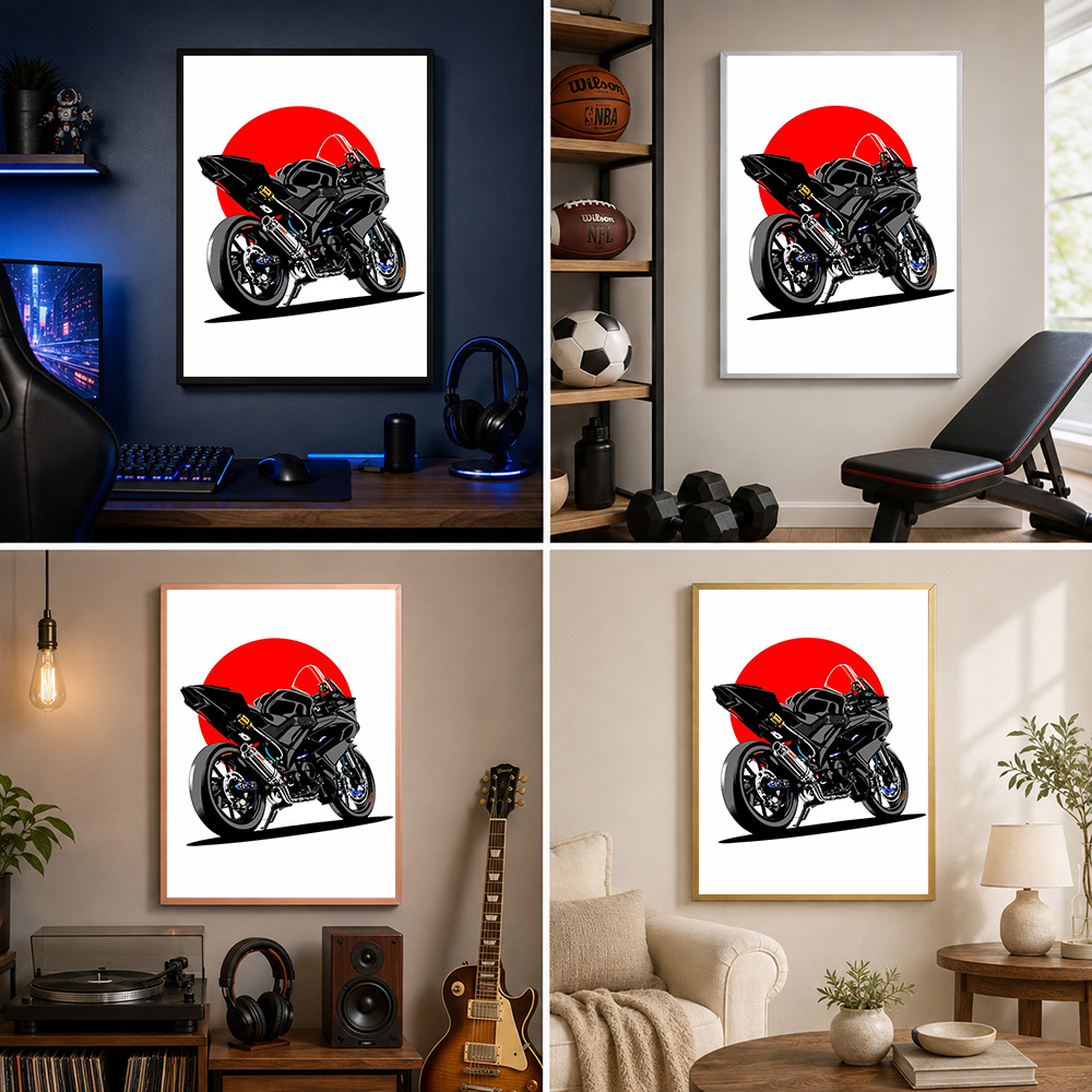 黒いスポーツバイク、赤い太陽をモチーフにしたアルミ製の金属ポ - Riding Gear のレビューと価格